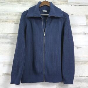 J Jill Navy Blue Ribbed Knit Full Zip Mock‎ Neck Collared Sweater Cardigan XL